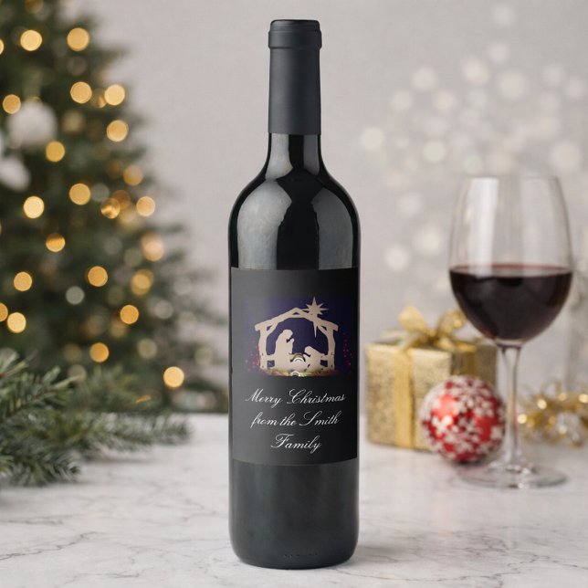 Personalized Merry Christmas Nativity Wine Gifts Label (Creator Uploaded)