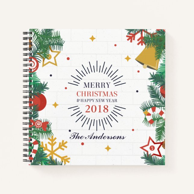 Personalized Merry Christmas & New Year Guestbook Notebook (Front)