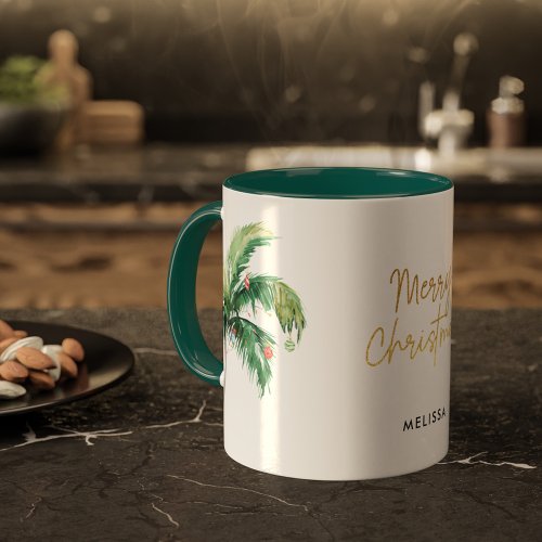 Personalized Merry Christmas Palm Tree Holidays Mug