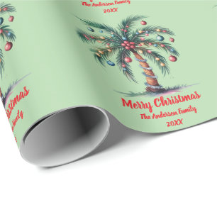 Personalized Merry Christmas Palm Tree Light Wrapping Paper