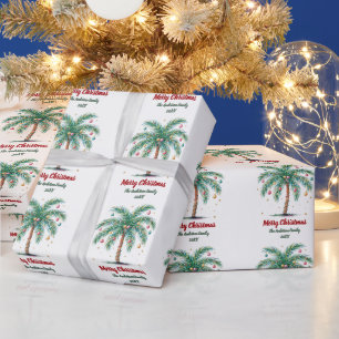 Personalized Merry Christmas Palm Tree Light Wrapping Paper