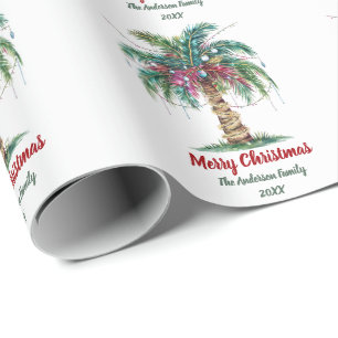 Personalized Merry Christmas Palm Tree Light Wrapping Paper