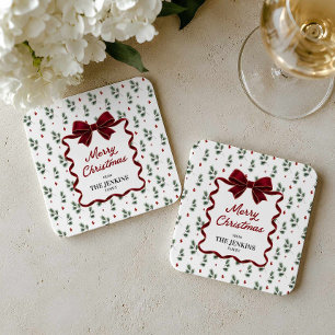 Personalized Merry Christmas Paper Party Coasters