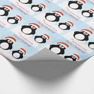 Personalized Merry Christmas Penguin Gift Wrap