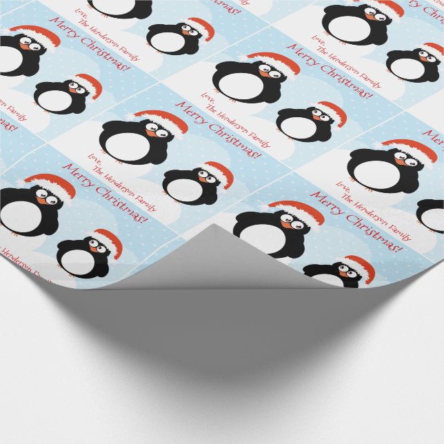 Personalized Merry Christmas Penguin Gift Wrap (Corner)