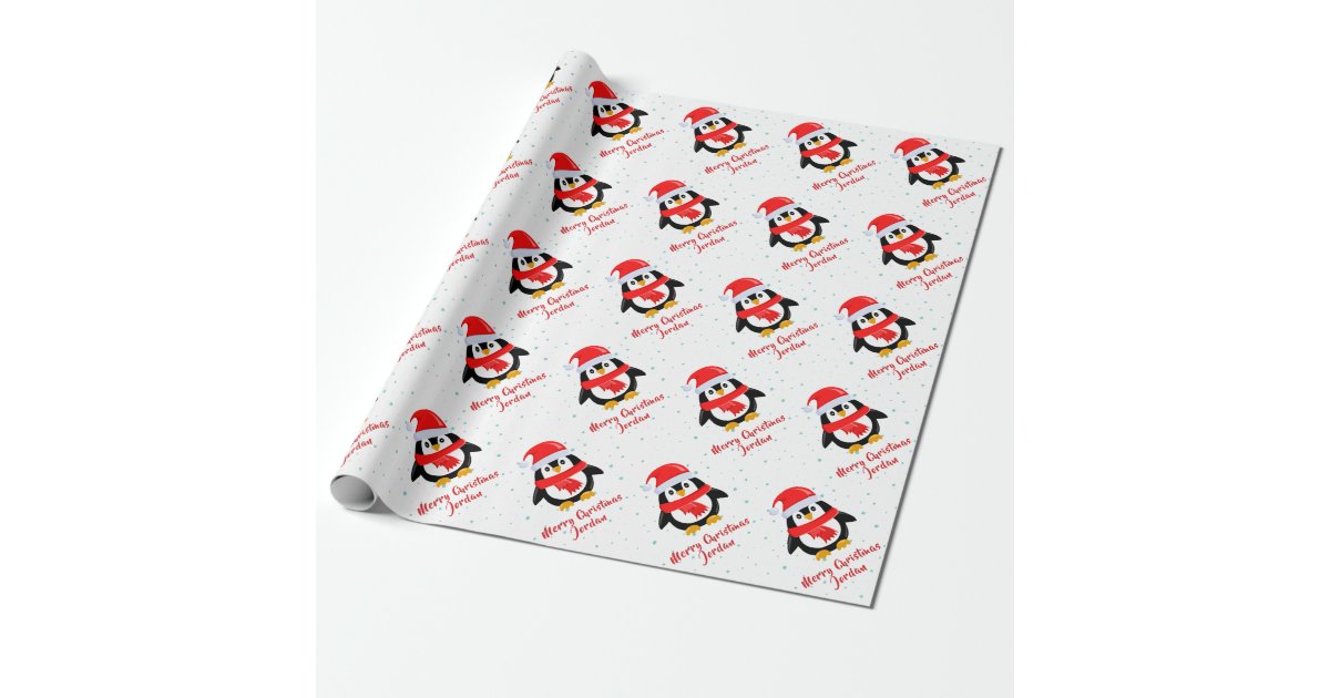 Happy Holidays Pinguin White Rose Gold Black Wrapping Paper, Zazzle