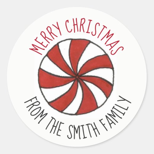 Personalized Merry Christmas Peppermint Mint Candy Classic Round Sticker