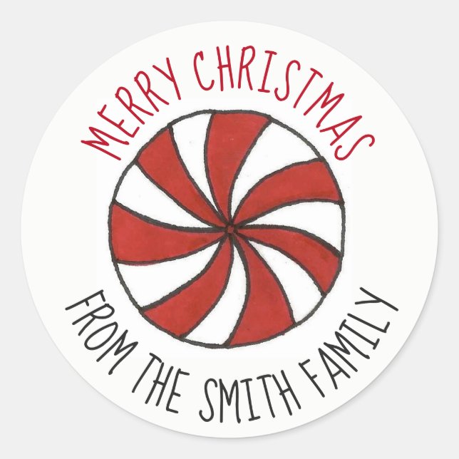 Personalized Merry Christmas Peppermint Mint Candy Classic Round Sticker (Front)