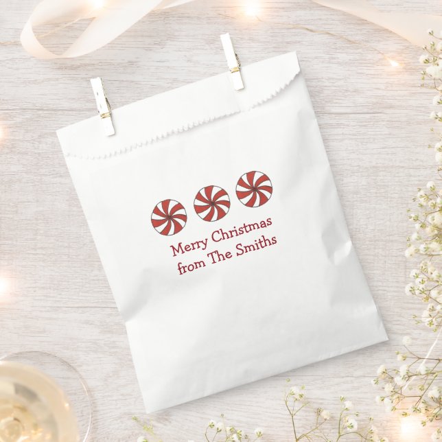 Personalized Merry Christmas Peppermint Mint Candy Favor Bag (Clipped)