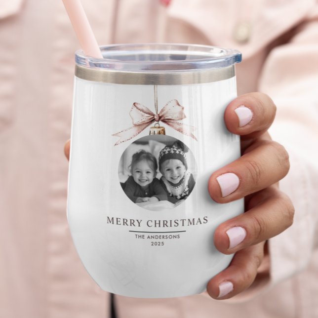 "Personalized Merry Christmas Photo Gift Thermal Wine Tumbler (Creator Uploaded)