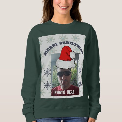 Personalized Merry Christmas Photo Replace Snowy Sweatshirt