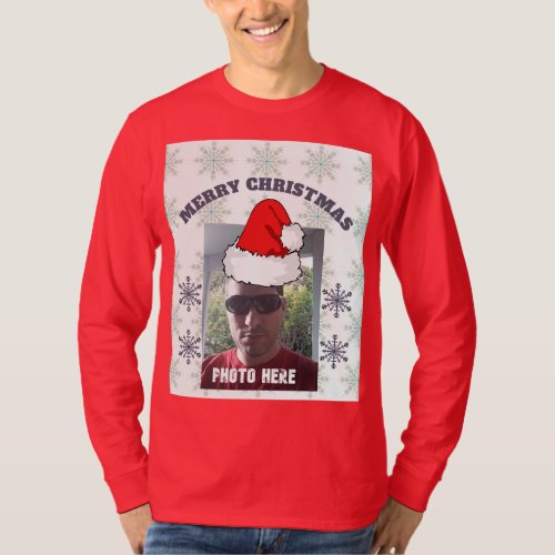 Personalized Merry Christmas Photo Replace Snowy T_Shirt