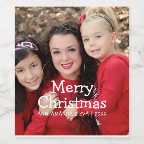 Personalized Merry Christmas Photo Wine Label