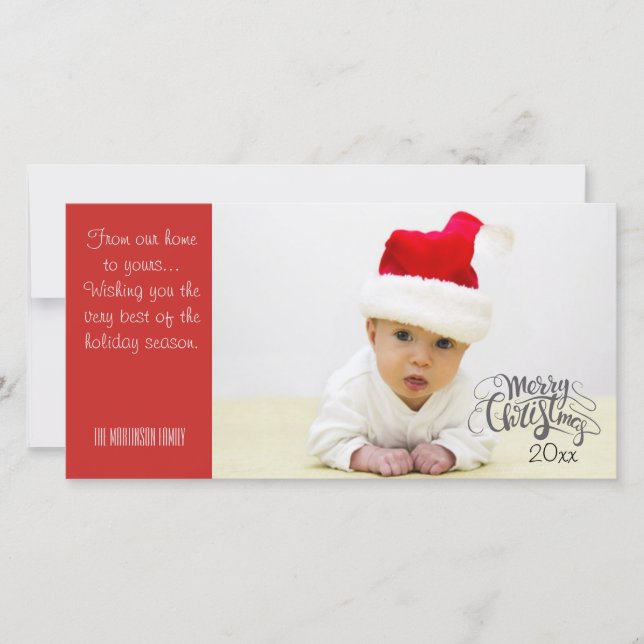Personalized Merry Christmas Photo with Year Holiday Card (Front)