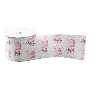 Personalized Merry Christmas Pink Santa Monogram Grosgrain Ribbon