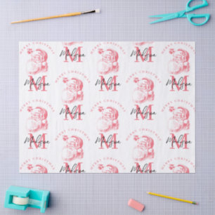 Personalized Merry Christmas Pink Santa Monogram Tissue Paper