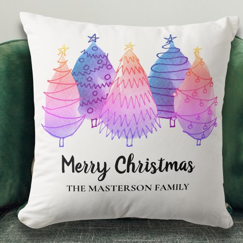 Personalized Merry Christmas Pink Trees  Throw Pillow