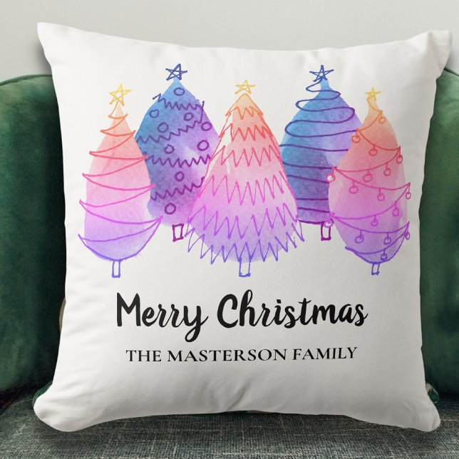Personalized Merry Christmas Pink Trees  Throw Pillow (Creator Uploaded)