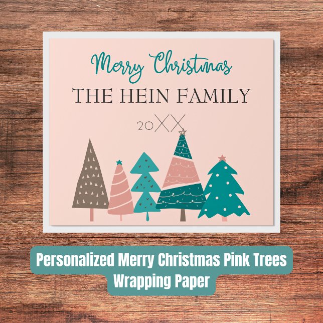 Personalized Merry Christmas Pink Trees Wrapping Paper (Personalized Merry Christmas Pink Trees Wrapping Paper)