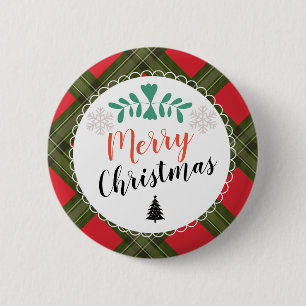 Personalized Merry Christmas Plaid Button