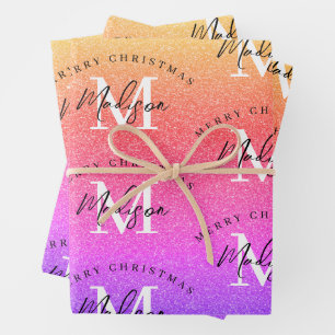 Personalized Merry Christmas Rainbow Monogram Wrapping Paper Sheets