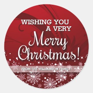 Personalized Merry Christmas (red) Classic Round Sticker