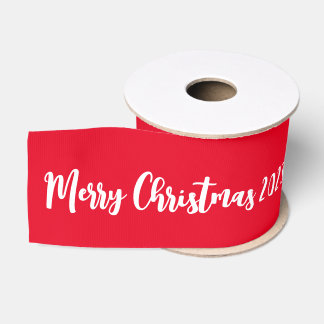 Personalized Merry Christmas Red Gift Wrap Grosgrain Ribbon