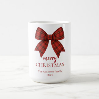 Personalized Merry Christmas | Red Plaid Bow Coffee Mug