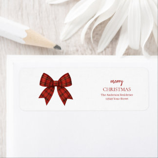 Personalized Merry Christmas | Red Plaid Bow Label