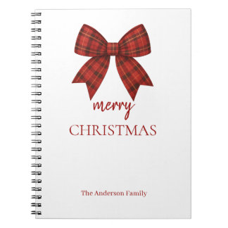 Personalized Merry Christmas | Red Plaid Bow Notebook