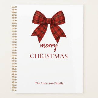Personalized Merry Christmas | Red Plaid Bow Planner