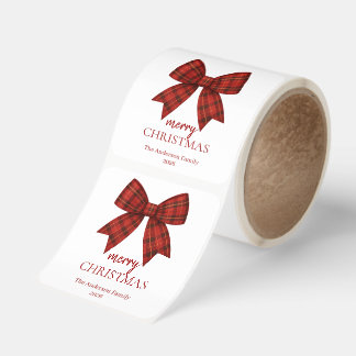 Personalized Merry Christmas | Red Plaid Bow Square Sticker