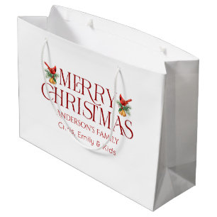 Personalized Merry Christmas Red Retro Typography Large Gift Bag