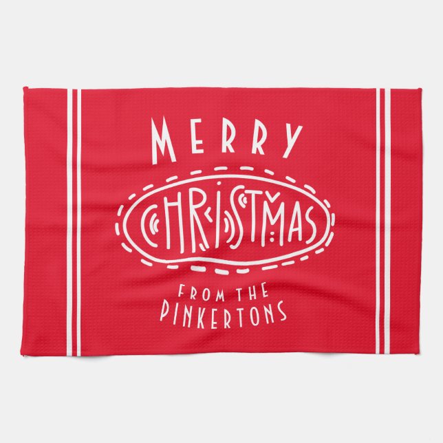 Personalized Merry Christmas red white Kitchen Towel (Horizontal)