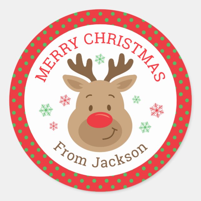 Personalized Merry Christmas Reindeer Sticker (Front)