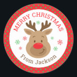 Personalized Merry Christmas Reindeer Sticker<br><div class="desc">Add the finishing touch to your Christmas gifts,  treats and party favors with these cute personalized stickers.</div>