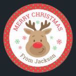 Personalized Merry Christmas Reindeer Sticker<br><div class="desc">Add the finishing touch to your Christmas gifts,  treats and party favors with these cute personalized stickers.</div>