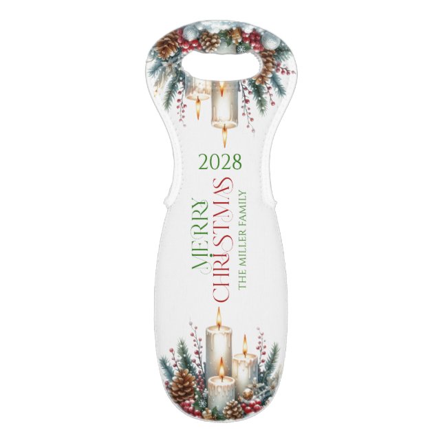 Personalized Merry Christmas Retro Typography Wine Bag (Back Flat)