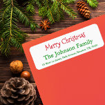 Personalized Merry Christmas Return Address Label<br><div class="desc">Custom,  personalized,  simple,  elegant,  festive red typography / script / font,  Merry Christmas / Happy Holidays / Season's Greetings return address label. Simply enter the family name / bride & groom's / wife & husband's names,  and address,  to customize.</div>