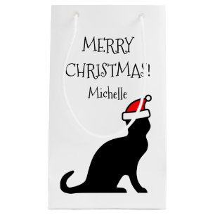 Personalized Merry Christmas Santa cat Holiday Small Gift Bag