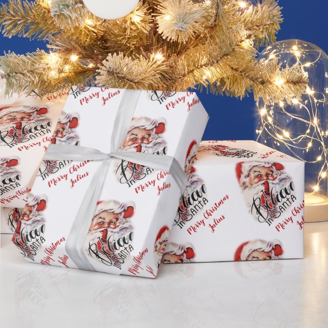 Personalized Merry Christmas Santa Claus Holiday Wrapping Paper (Holidays)