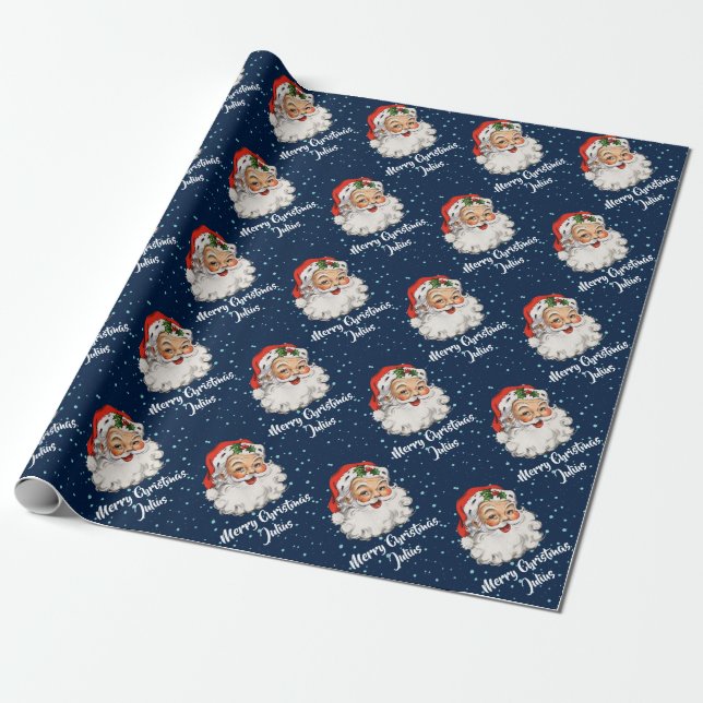 Personalized Merry Christmas Santa Claus Holiday Wrapping Paper (Unrolled)