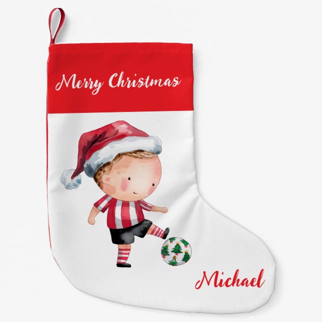 Personalized Merry Christmas Santa Claus Soccer    Small Christmas Stocking (Front)