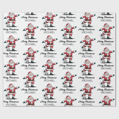 Personalized Merry Christmas Santa Claus Soccer    Wrapping Paper