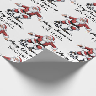 Personalized Merry Christmas Santa Claus Soccer Wrapping Paper