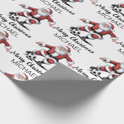 Personalized Merry Christmas Santa Claus Soccer    Wrapping Paper