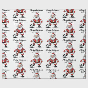 Personalized Merry Christmas Santa Claus Soccer Wrapping Paper