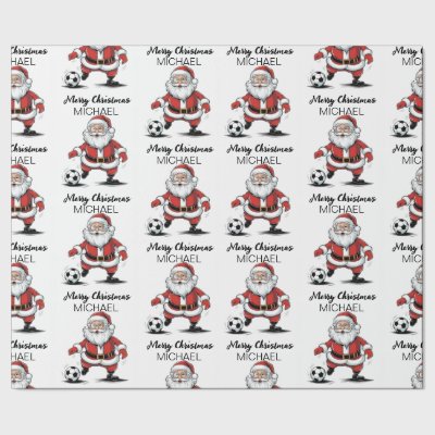 Personalized Merry Christmas Santa Claus Soccer    Wrapping Paper