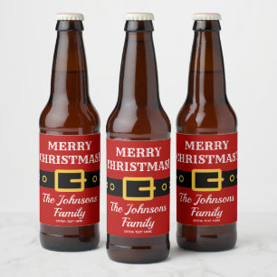 Personalized Merry Christmas Santa Claus suit Beer Bottle Label