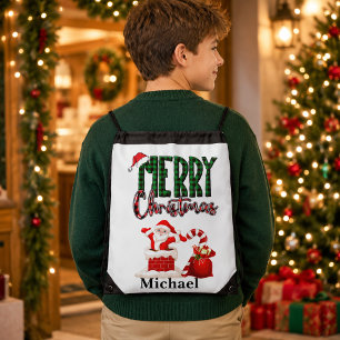 Personalized Merry Christmas Santa Drawstring Bag
